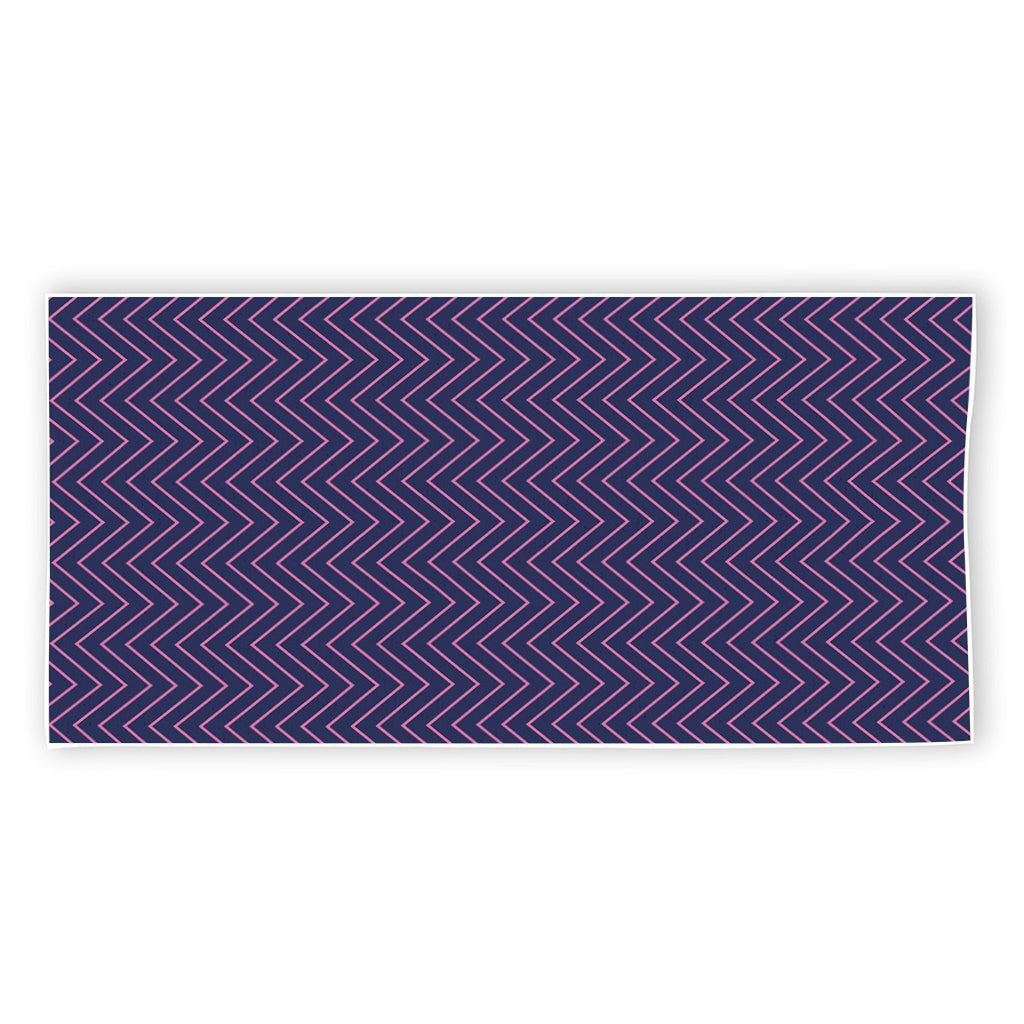 Navy And Pink Zigzag Pattern Print Beach Towel