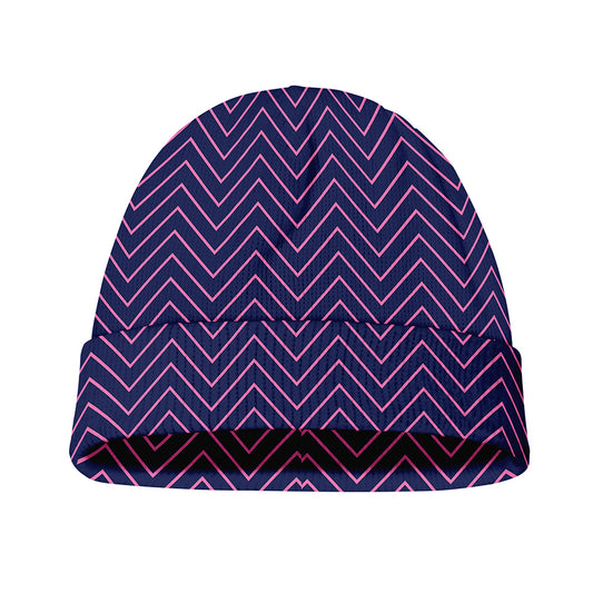 Navy And Pink Zigzag Pattern Print Beanie