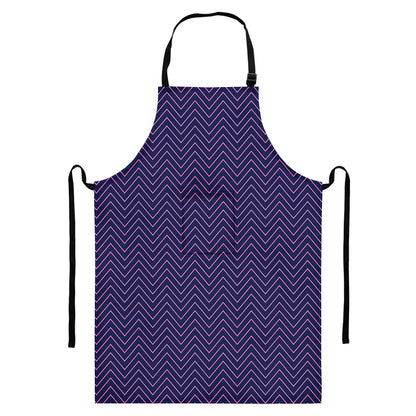 Navy And Pink Zigzag Pattern Print Bib Apron With Pocket