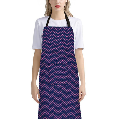 Navy And Pink Zigzag Pattern Print Bib Apron With Pocket