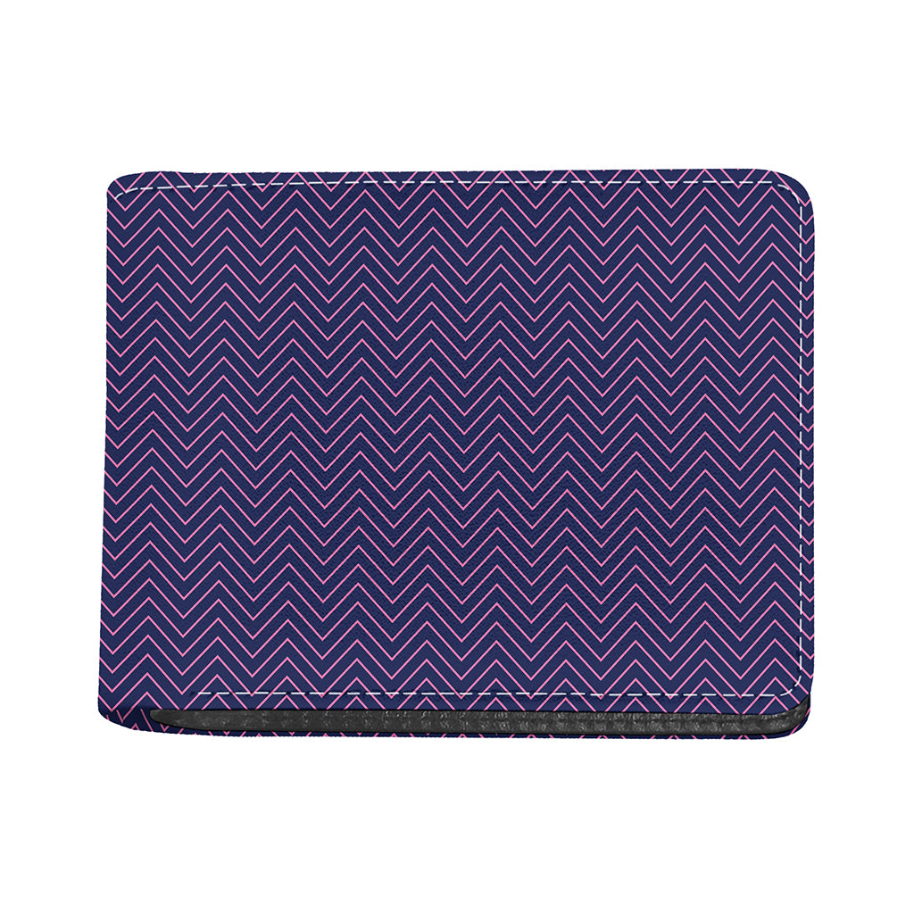 Navy And Pink Zigzag Pattern Print Bifold Wallet