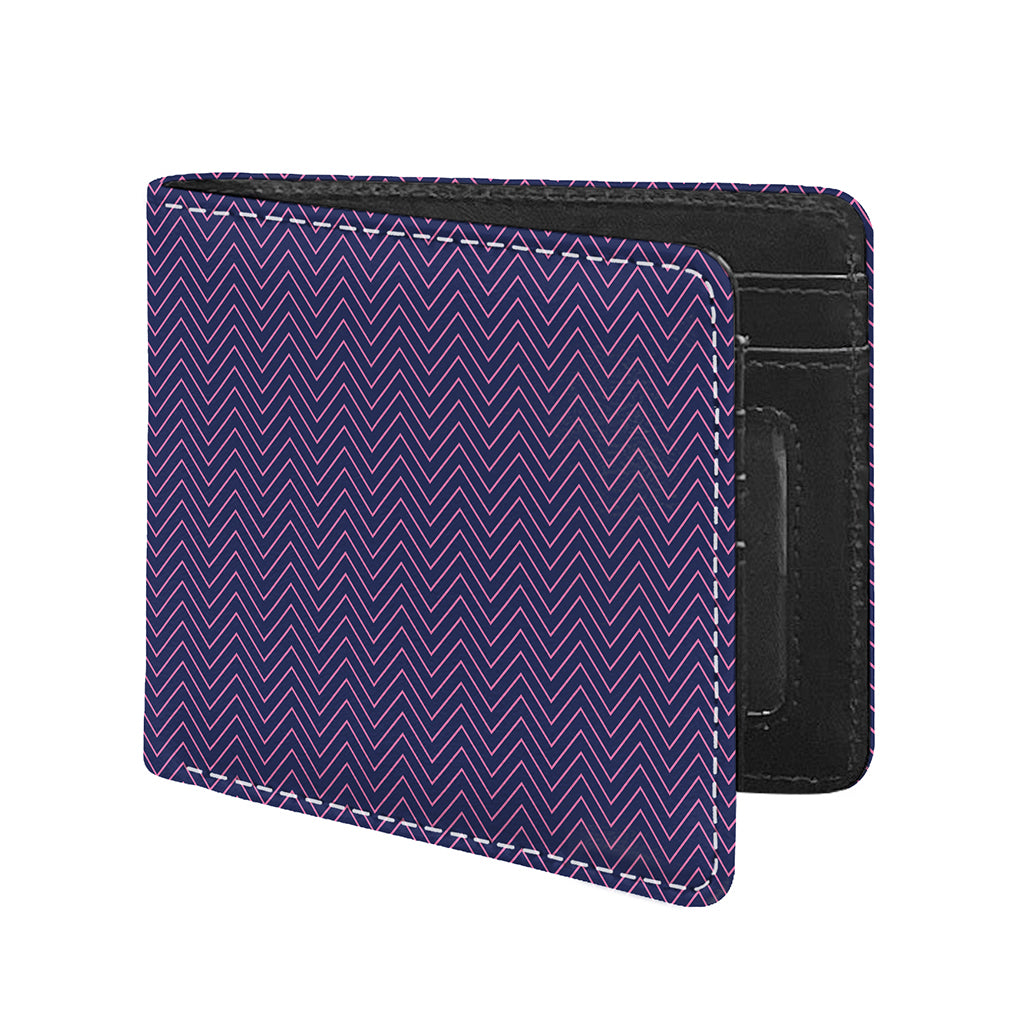 Navy And Pink Zigzag Pattern Print Bifold Wallet