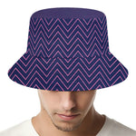 Navy And Pink Zigzag Pattern Print Bucket Hat