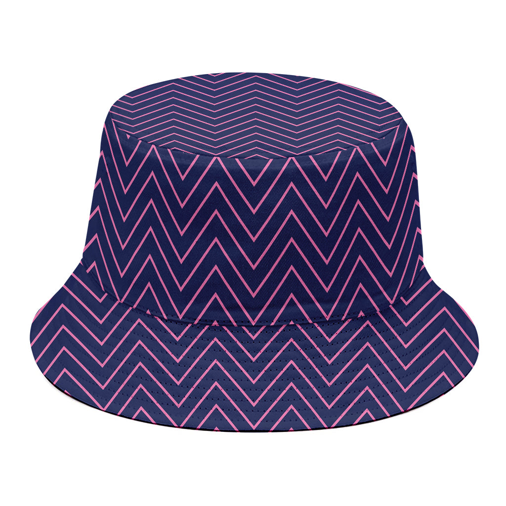 Navy And Pink Zigzag Pattern Print Bucket Hat