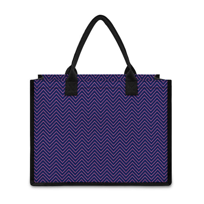 Navy And Pink Zigzag Pattern Print Canvas Tote Bag