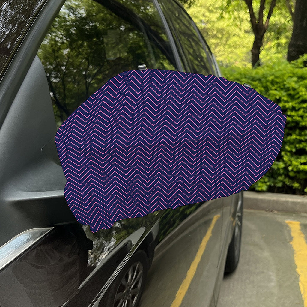 Navy And Pink Zigzag Pattern Print Car Side Mirror Covers