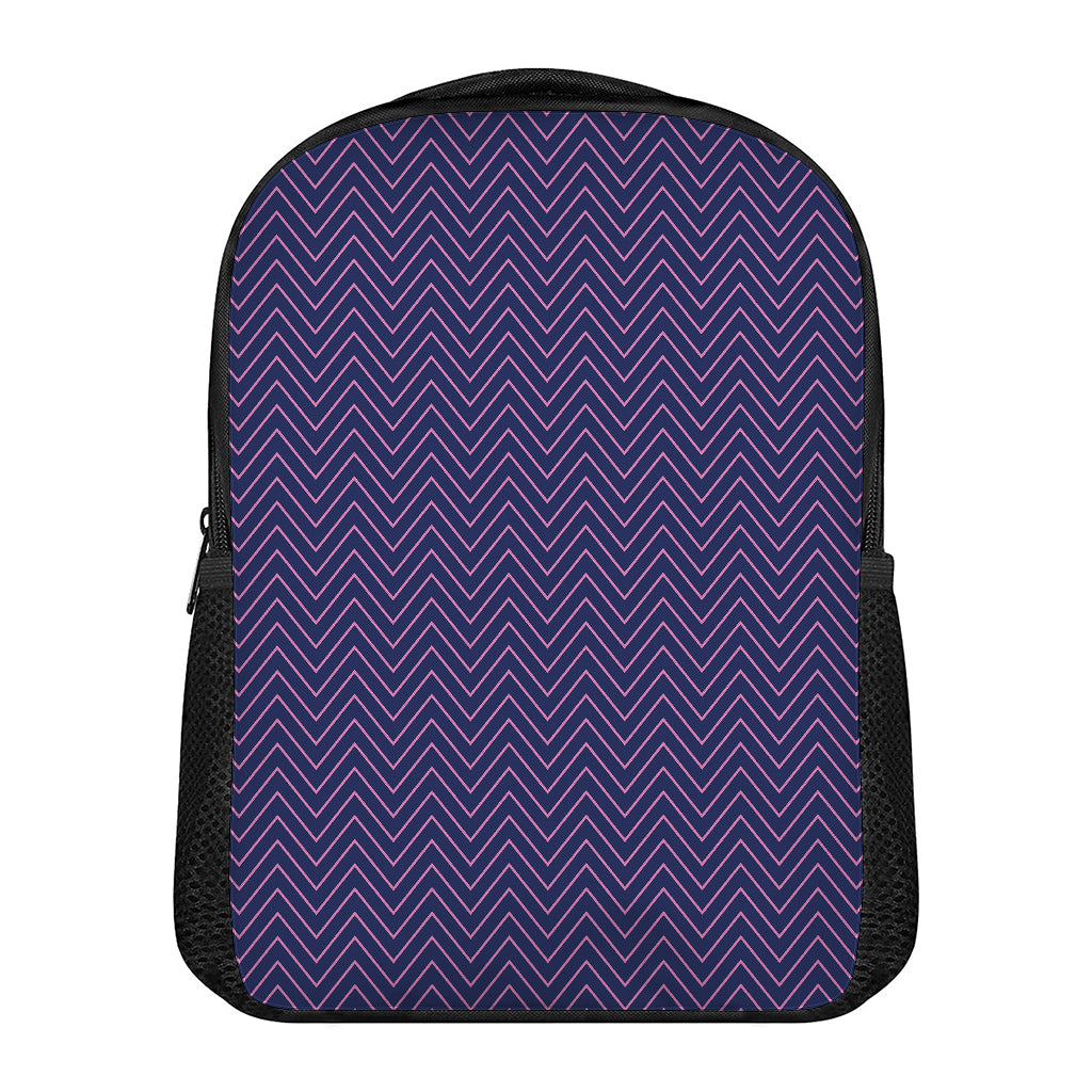 Navy And Pink Zigzag Pattern Print Casual Backpack