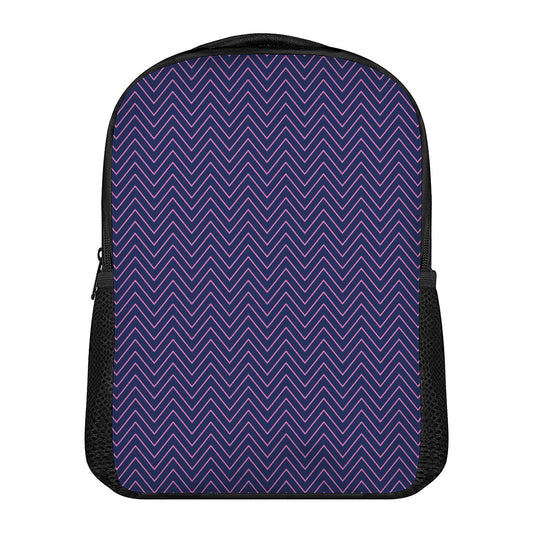 Navy And Pink Zigzag Pattern Print Casual Backpack