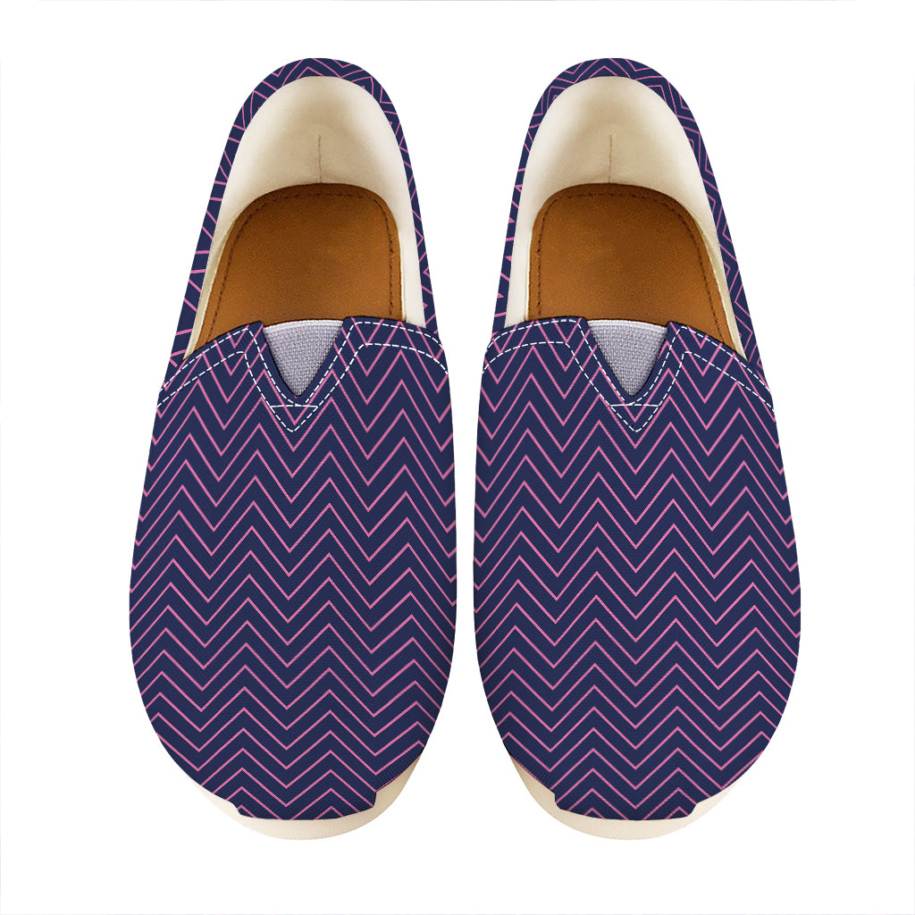 Navy And Pink Zigzag Pattern Print Casual Shoes