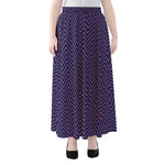 Navy And Pink Zigzag Pattern Print Chiffon Maxi Skirt