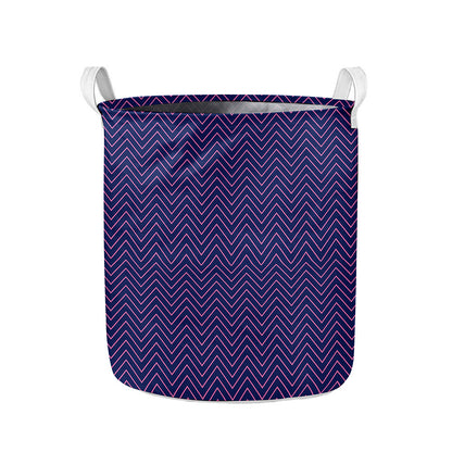 Navy And Pink Zigzag Pattern Print Collapsible Laundry Basket
