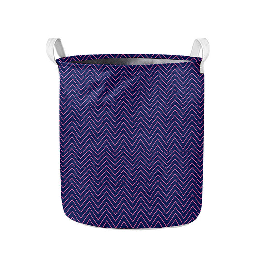 Navy And Pink Zigzag Pattern Print Collapsible Laundry Basket