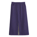 Navy And Pink Zigzag Pattern Print Cotton Front Slit Maxi Skirt