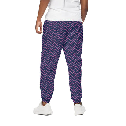 Navy And Pink Zigzag Pattern Print Cotton Pants