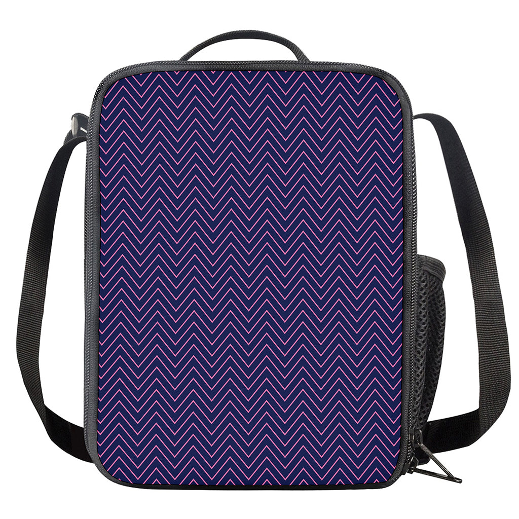 Navy And Pink Zigzag Pattern Print Crossbody Lunch Bag
