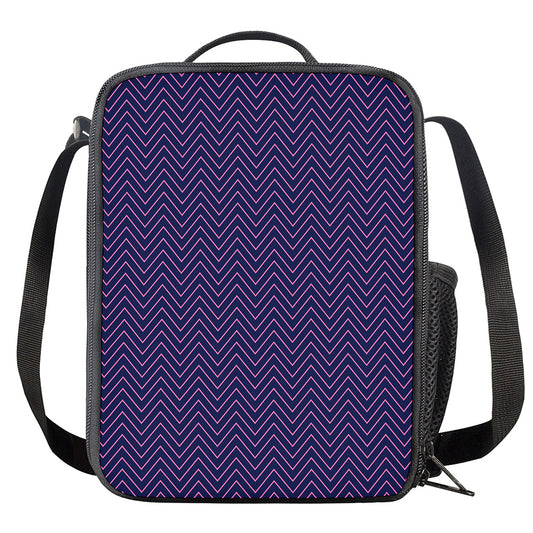 Navy And Pink Zigzag Pattern Print Crossbody Lunch Bag