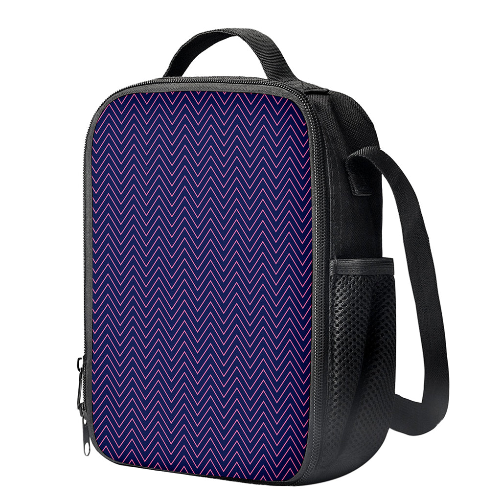 Navy And Pink Zigzag Pattern Print Crossbody Lunch Bag