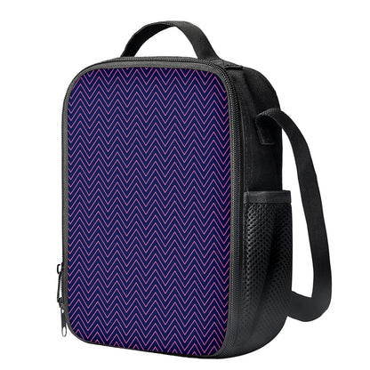 Navy And Pink Zigzag Pattern Print Crossbody Lunch Bag