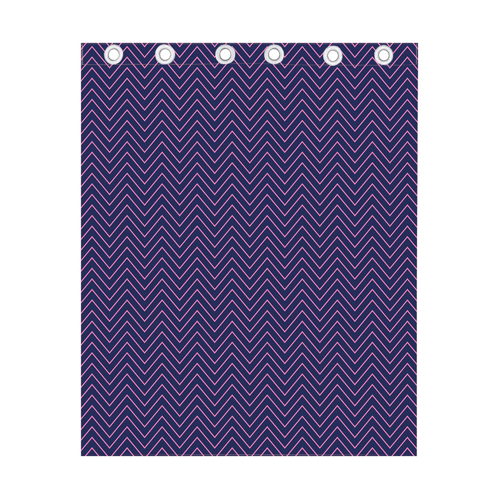 Navy And Pink Zigzag Pattern Print Curtain