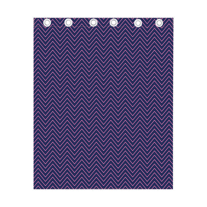 Navy And Pink Zigzag Pattern Print Curtain