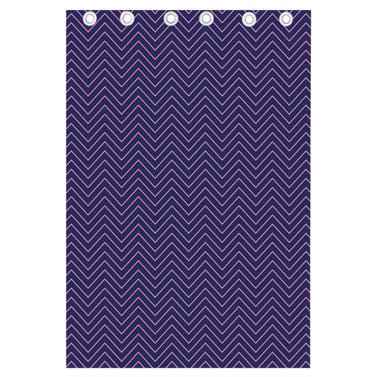 Navy And Pink Zigzag Pattern Print Curtain