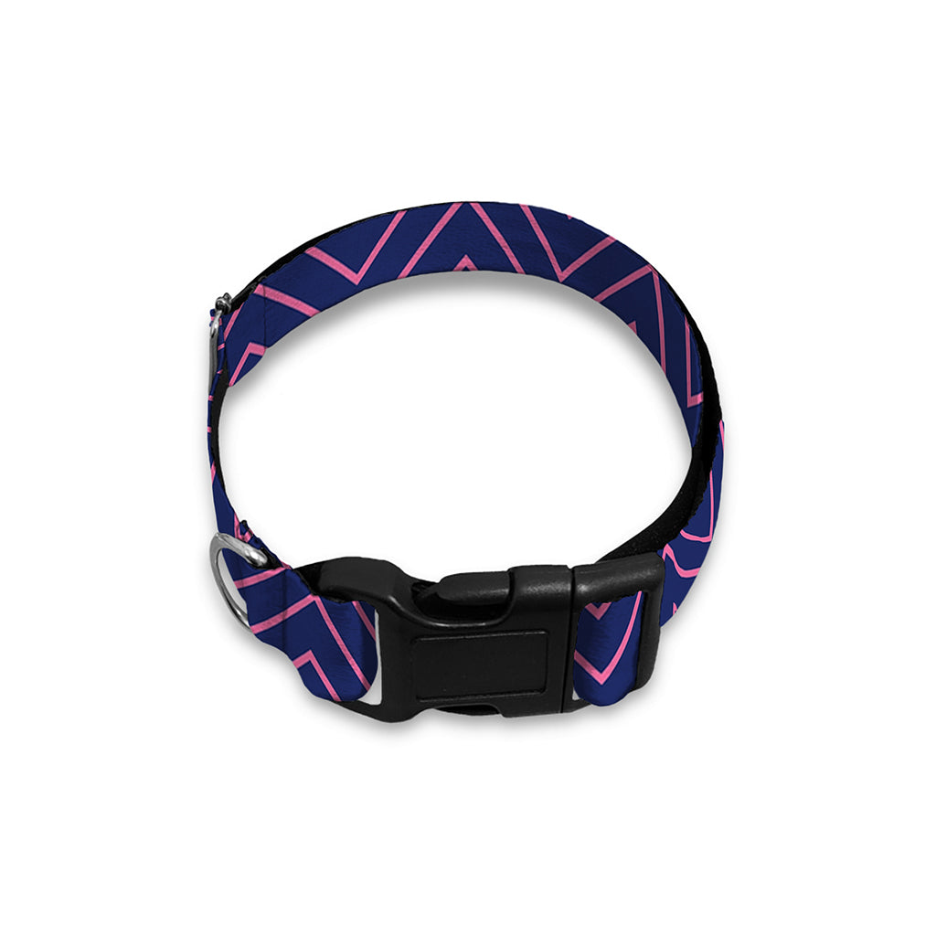 Navy And Pink Zigzag Pattern Print Dog Collar