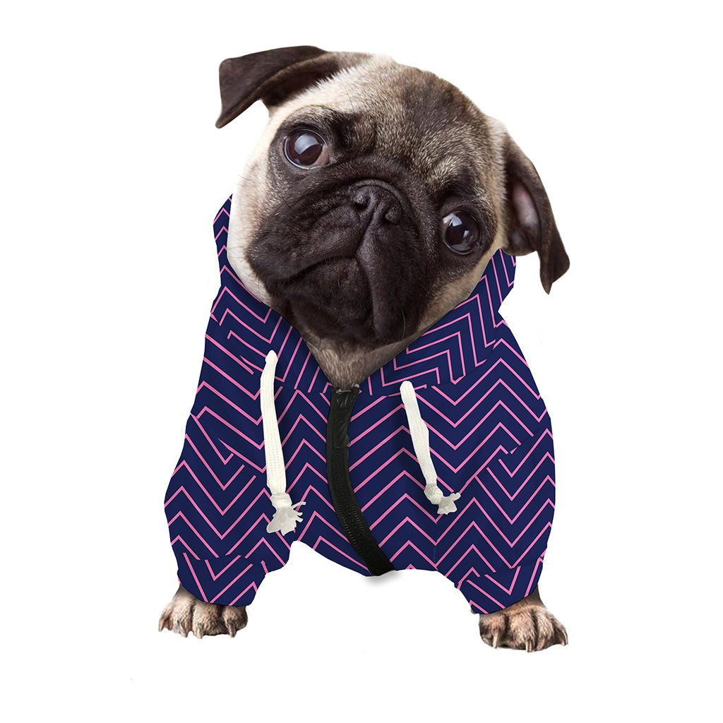 Navy And Pink Zigzag Pattern Print Dog Zip Up Hoodie