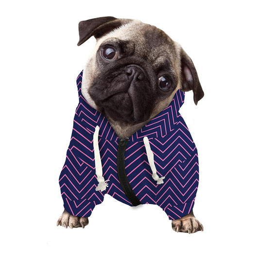 Navy And Pink Zigzag Pattern Print Dog Zip Up Hoodie