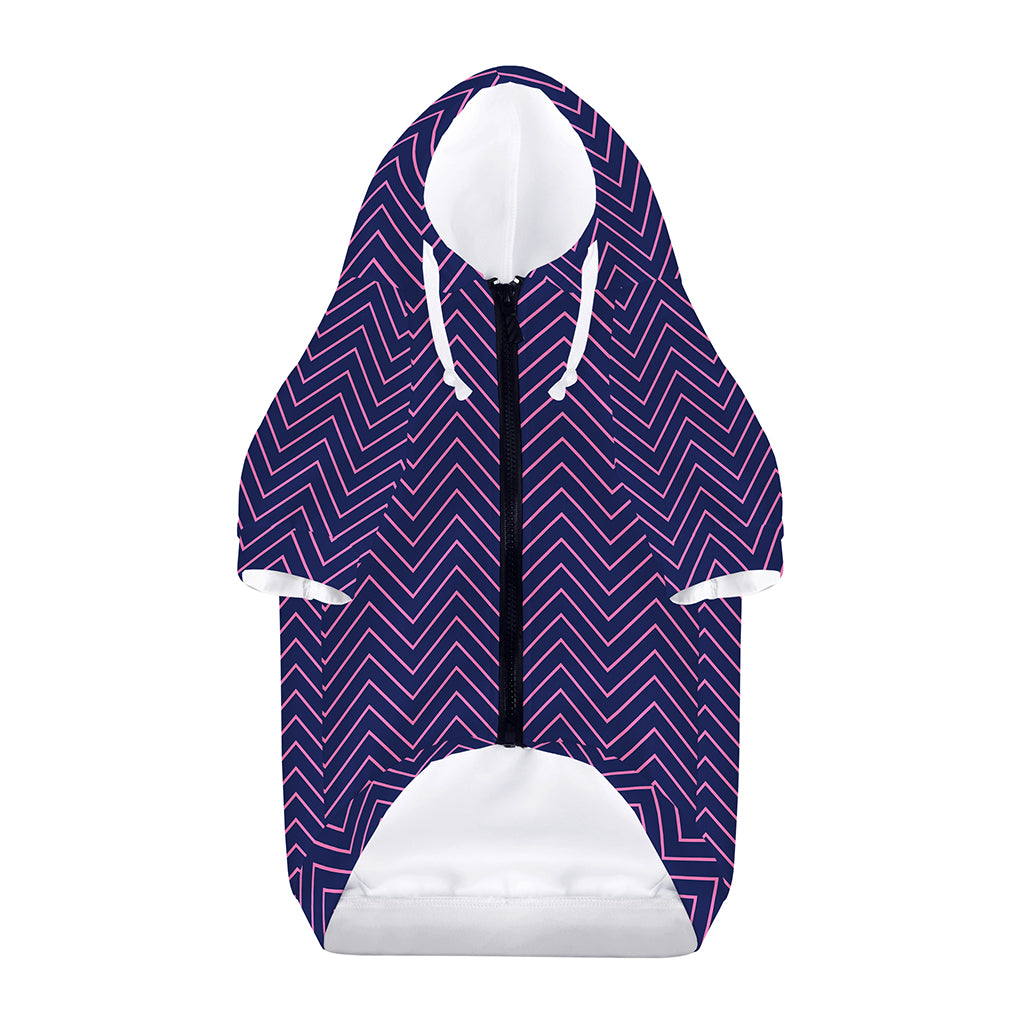 Navy And Pink Zigzag Pattern Print Dog Zip Up Hoodie