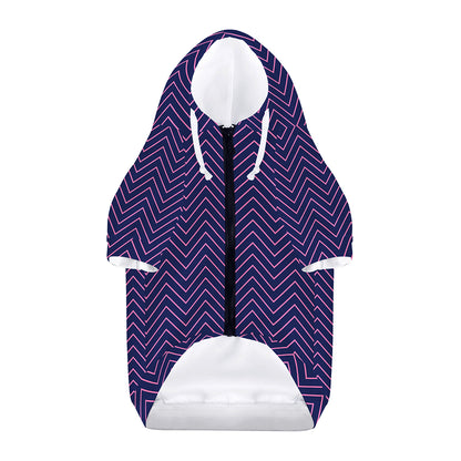 Navy And Pink Zigzag Pattern Print Dog Zip Up Hoodie