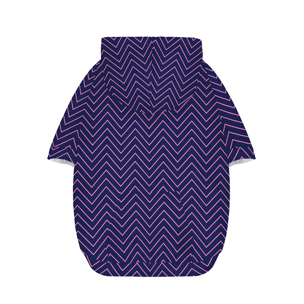 Navy And Pink Zigzag Pattern Print Dog Zip Up Hoodie