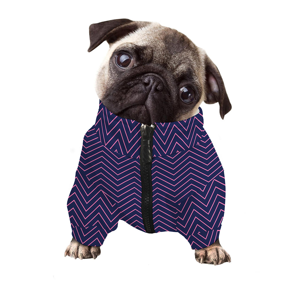 Navy And Pink Zigzag Pattern Print Dog Zip Up Jacket