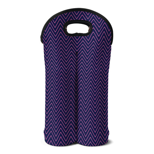 Navy And Pink Zigzag Pattern Print Double Neoprene Wine Tote