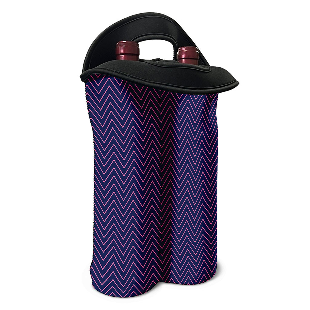 Navy And Pink Zigzag Pattern Print Double Neoprene Wine Tote