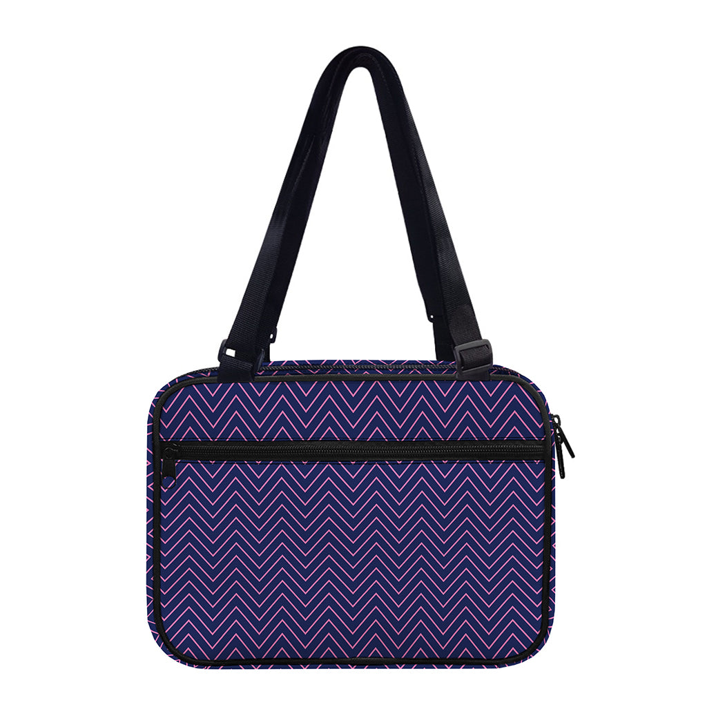 Navy And Pink Zigzag Pattern Print Double Strap Bible Bag