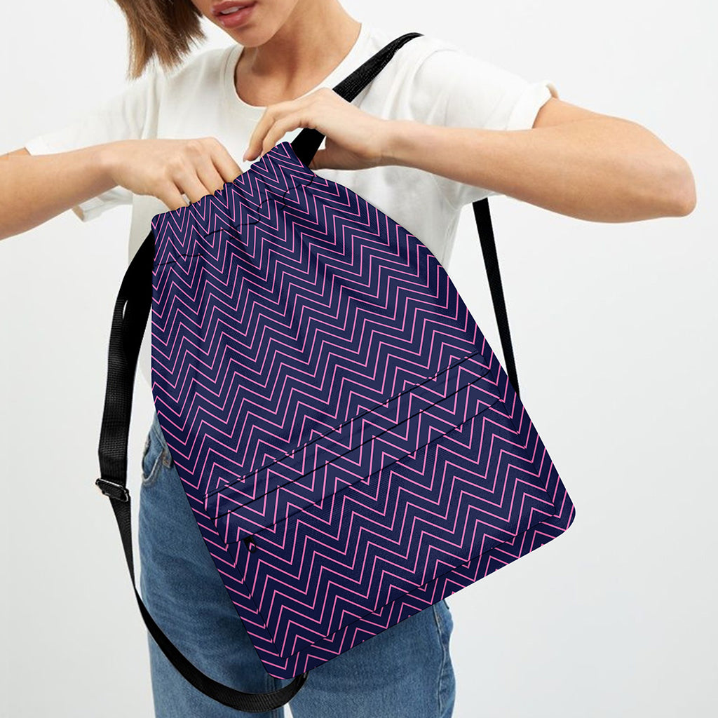 Navy And Pink Zigzag Pattern Print Drawstring Backpack