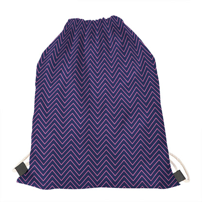 Navy And Pink Zigzag Pattern Print Drawstring Bag