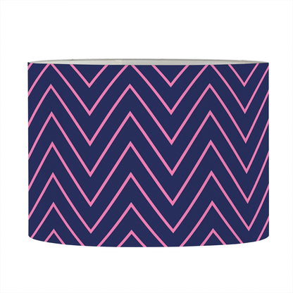 Navy And Pink Zigzag Pattern Print Drum Lamp Shade