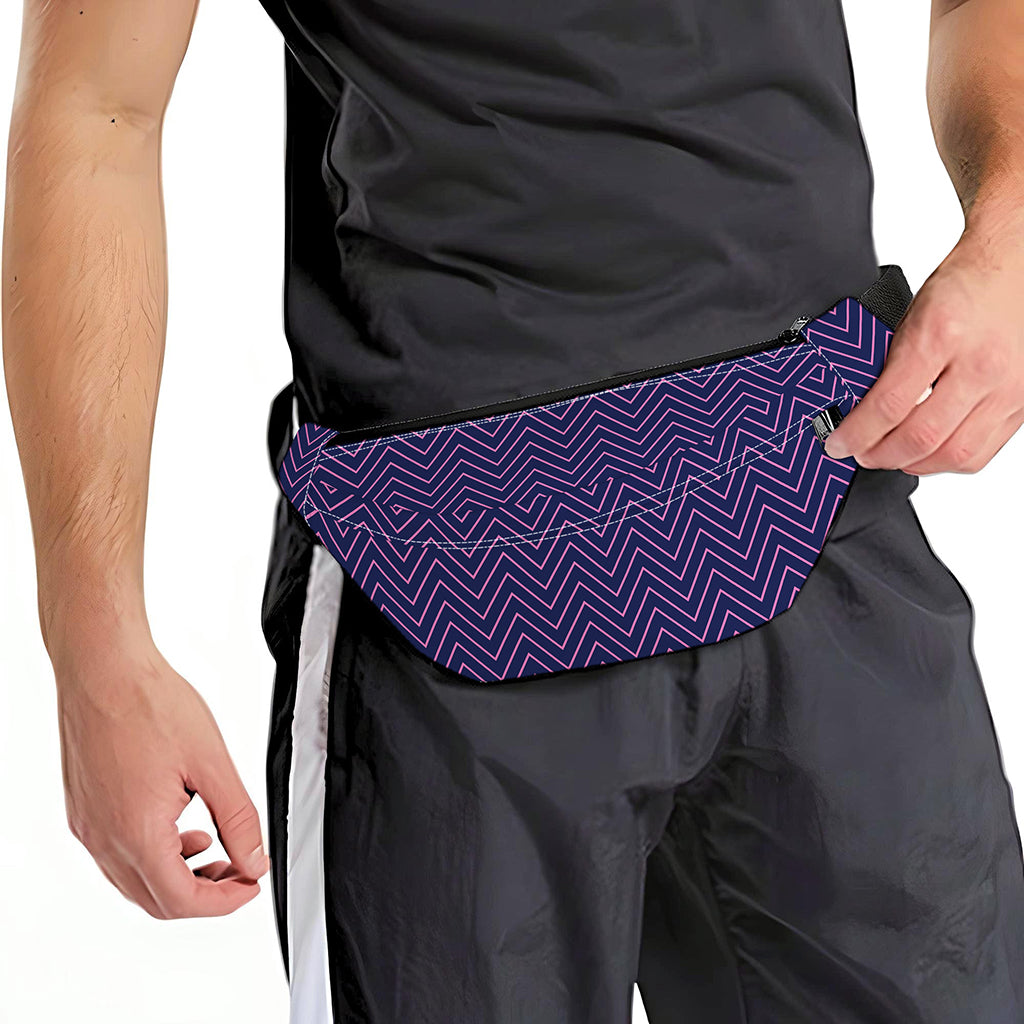 Navy And Pink Zigzag Pattern Print Fanny Pack