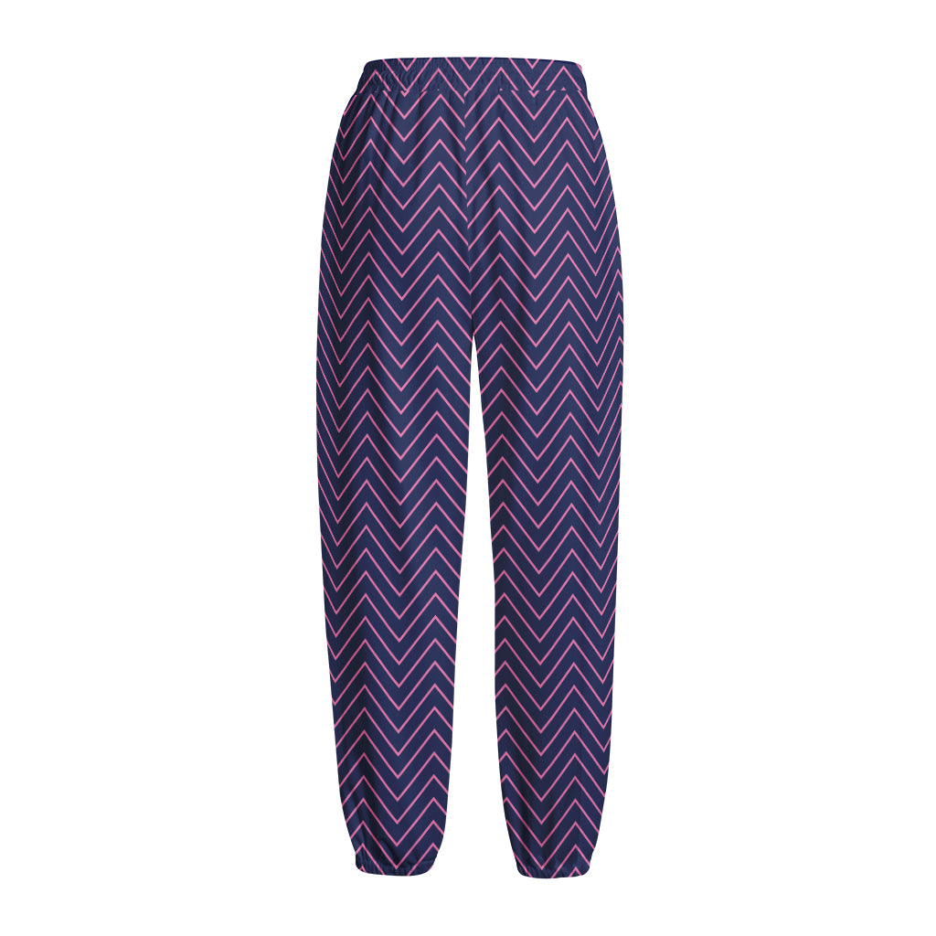 Navy And Pink Zigzag Pattern Print Fleece Lined Knit Pants