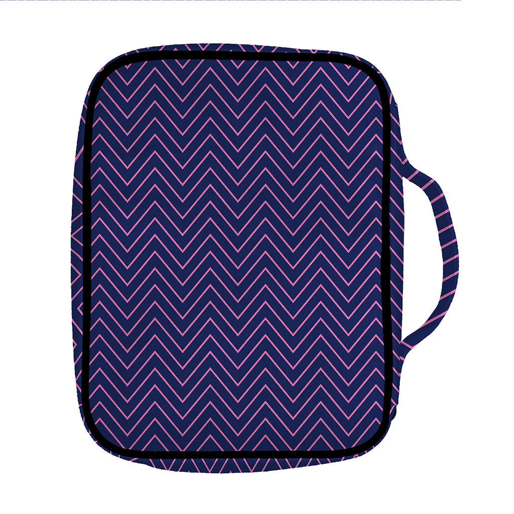 Navy And Pink Zigzag Pattern Print Front Pocket Bible Bag