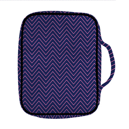 Navy And Pink Zigzag Pattern Print Front Pocket Bible Bag