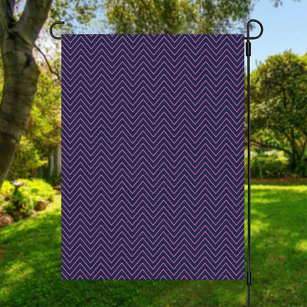 Navy And Pink Zigzag Pattern Print Garden Flag