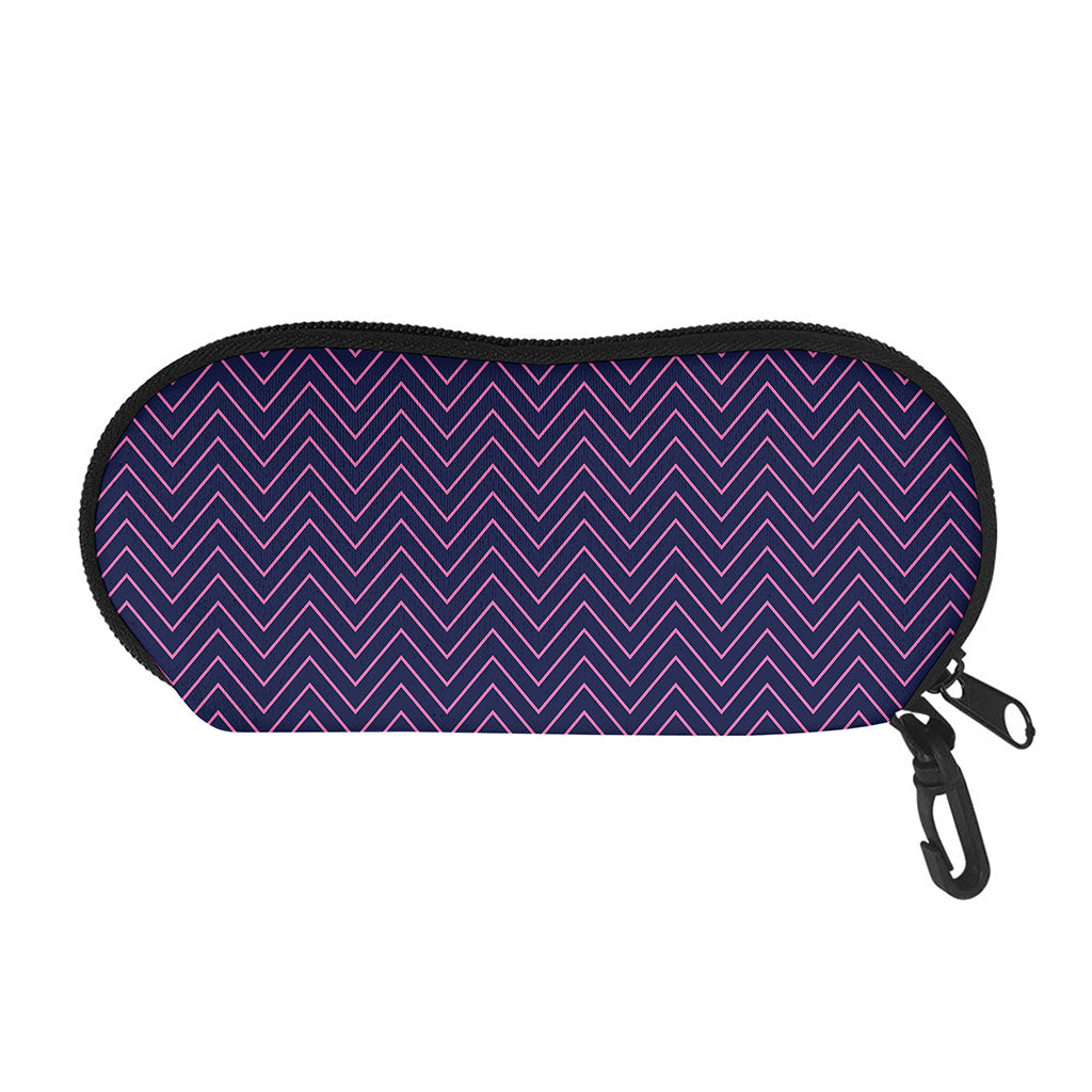 Navy And Pink Zigzag Pattern Print Glasses Case