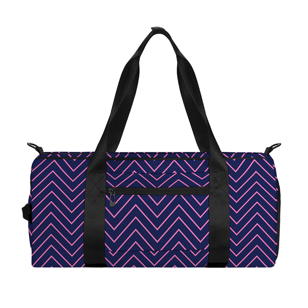 Navy And Pink Zigzag Pattern Print Gym Bag