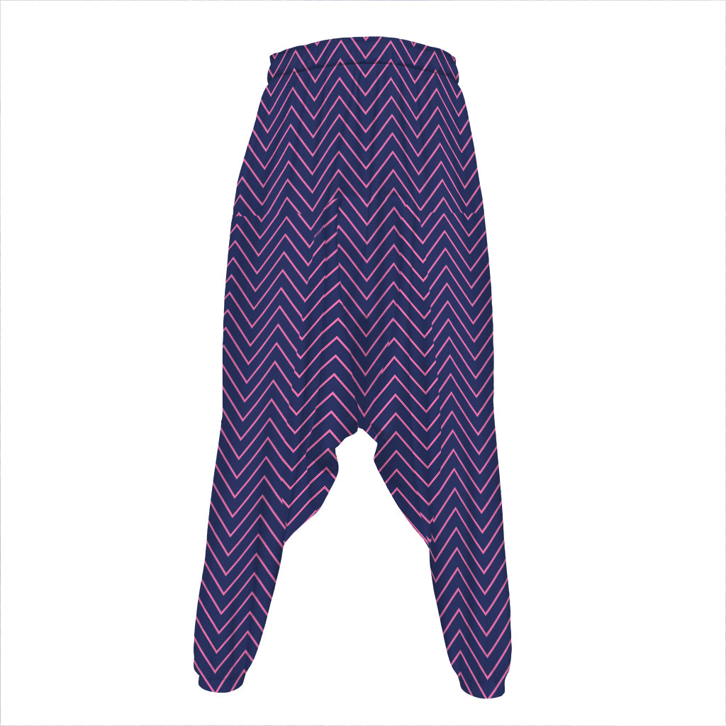 Navy And Pink Zigzag Pattern Print Hammer Pants