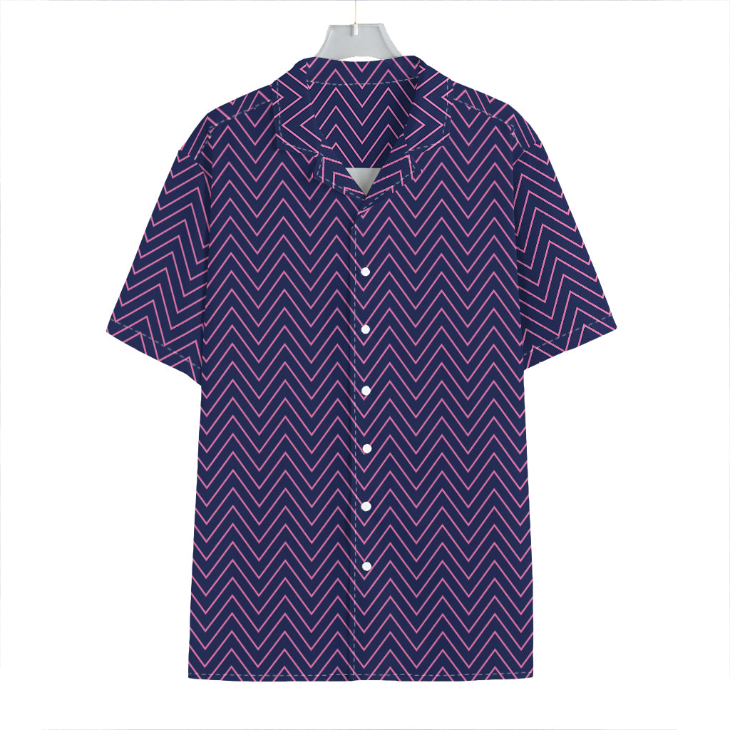 Navy And Pink Zigzag Pattern Print Hawaiian Shirt