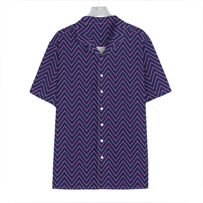 Navy And Pink Zigzag Pattern Print Hawaiian Shirt