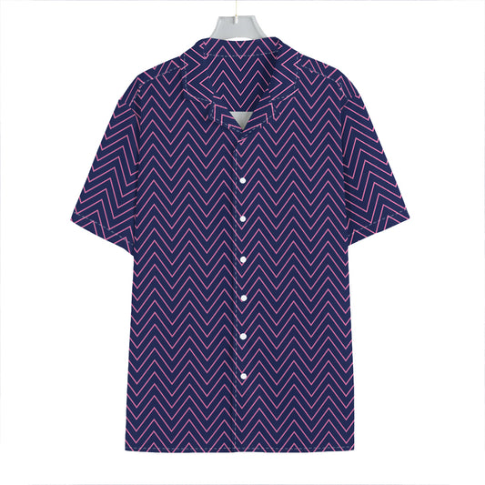 Navy And Pink Zigzag Pattern Print Hawaiian Shirt