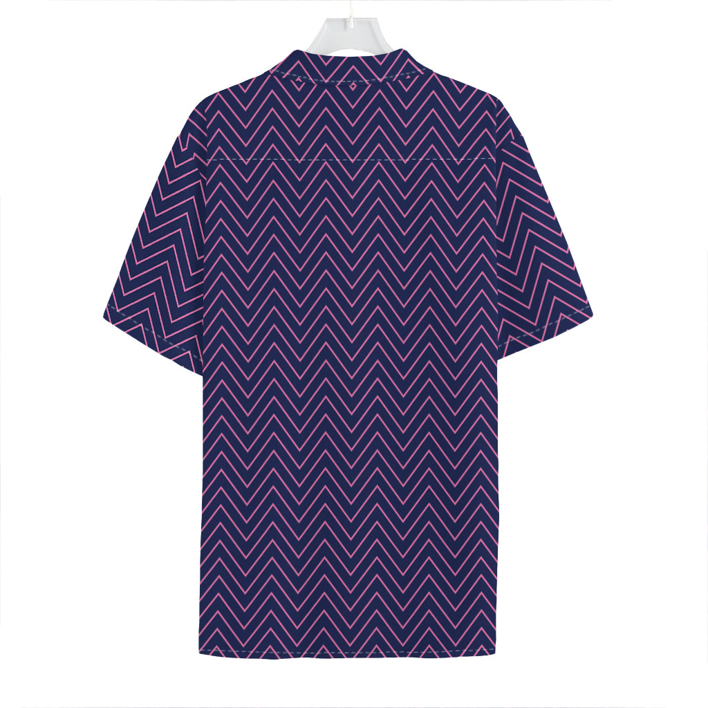 Navy And Pink Zigzag Pattern Print Hawaiian Shirt